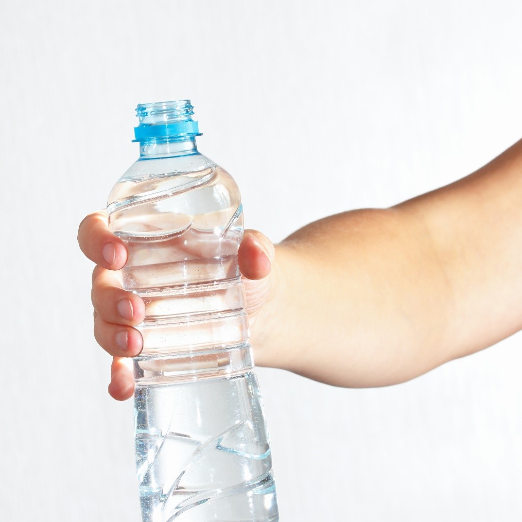 Environmentally friendly PET plastic bottle designed for bottle-to-bottle recycling.